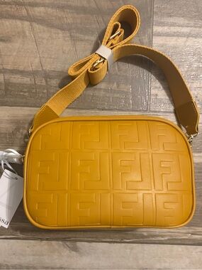 NWT! FENDI-LOOK-A-LIKE Century Zucca FF Camera Crossbody Bag, MUSTARD YELLOW